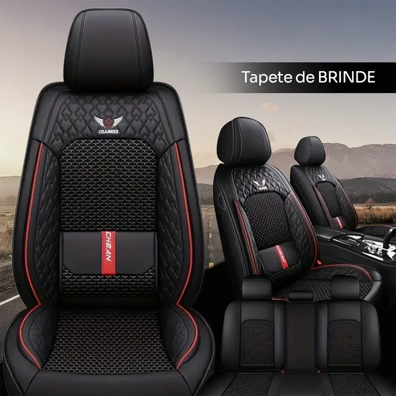 Kit Capa para Banco Completa em Couro Legítimo Universal Italian + BRINDE: Tapete Completo