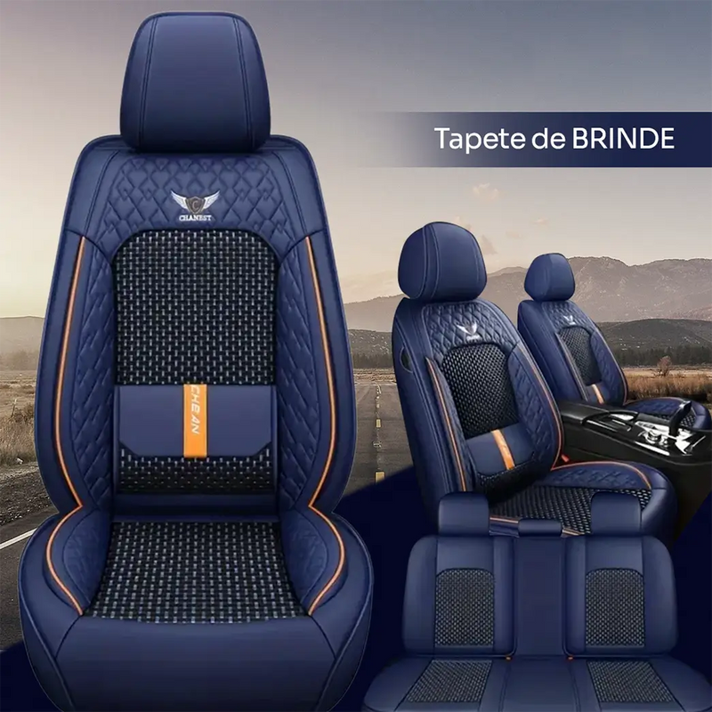 Kit Capa para Banco Completa em Couro Legítimo Universal Italian + BRINDE: Tapete Completo