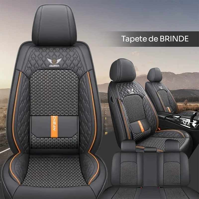 Kit Capa para Banco Completa em Couro Legítimo Universal Italian + BRINDE: Tapete Completo
