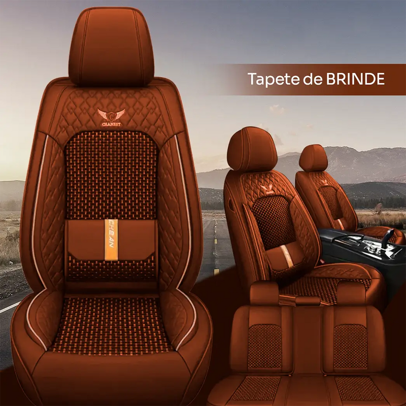 Kit Capa para Banco Completa em Couro Legítimo Universal Italian + BRINDE: Tapete Completo