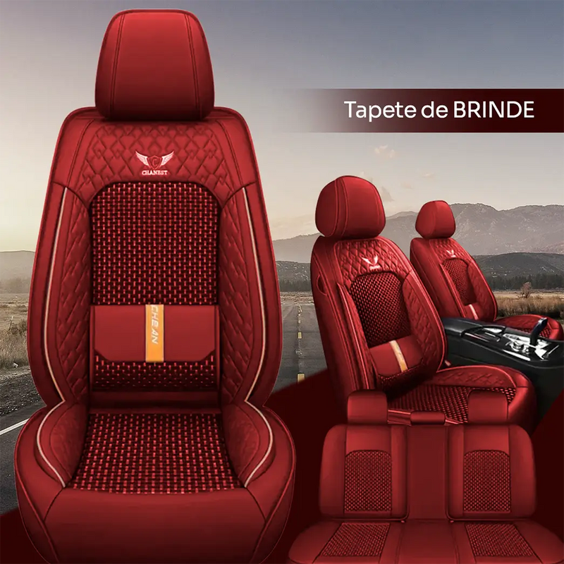 Kit Capa para Banco Completa em Couro Legítimo Universal Italian + BRINDE: Tapete Completo